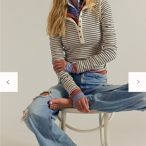 We The Free Tops - We The Free Lake Striped Ribbed Stretchy Long Sleeve Henley Top XL NWT